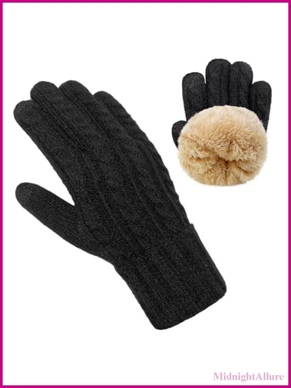 Winter Thermal Fleece Lined Knit Gloves Touchscreen Folding Cuffs